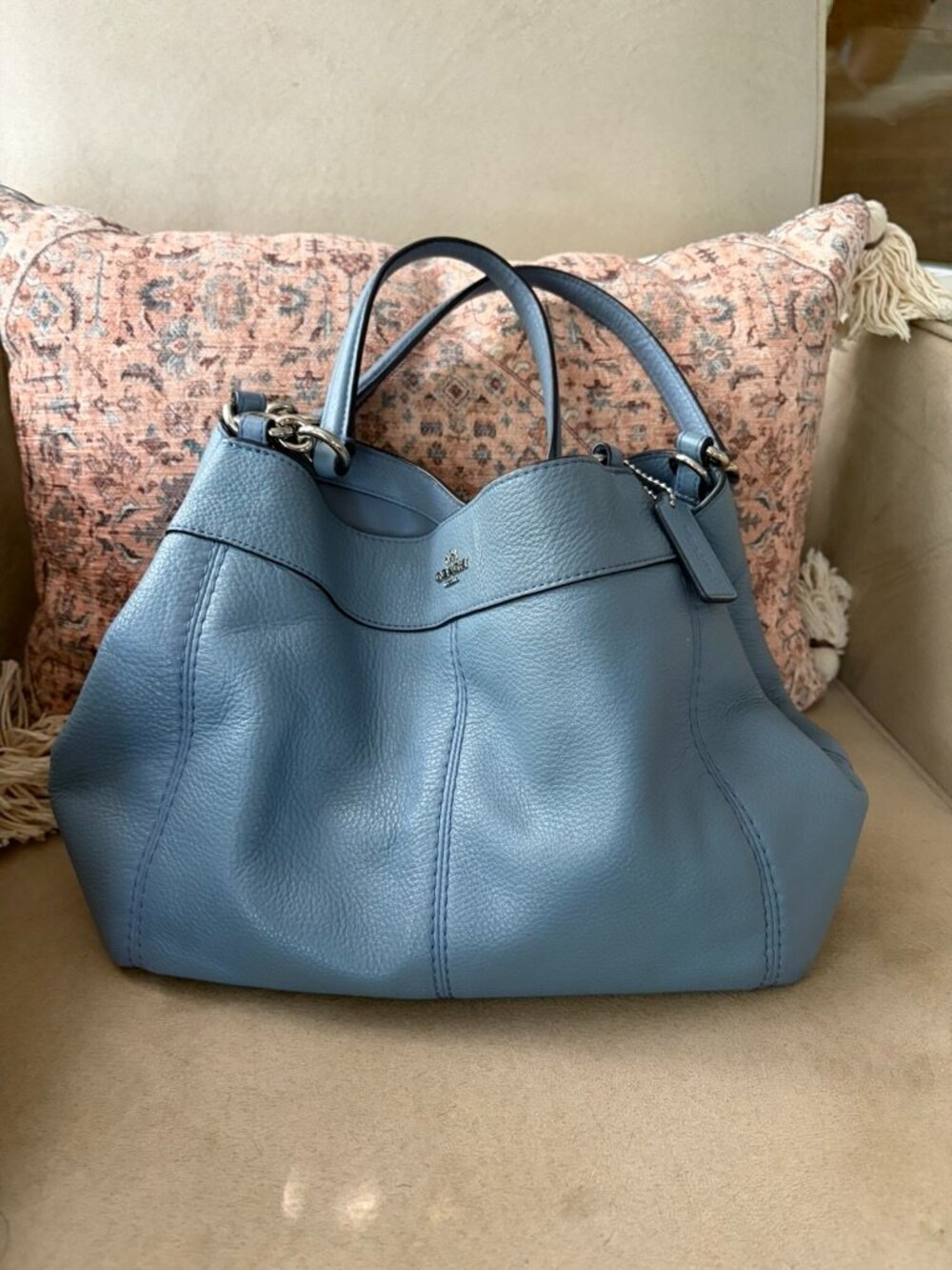 Coach Small Lexy Shoulder (w/crossbody strap) Bag in light Blue Pebbled Leather